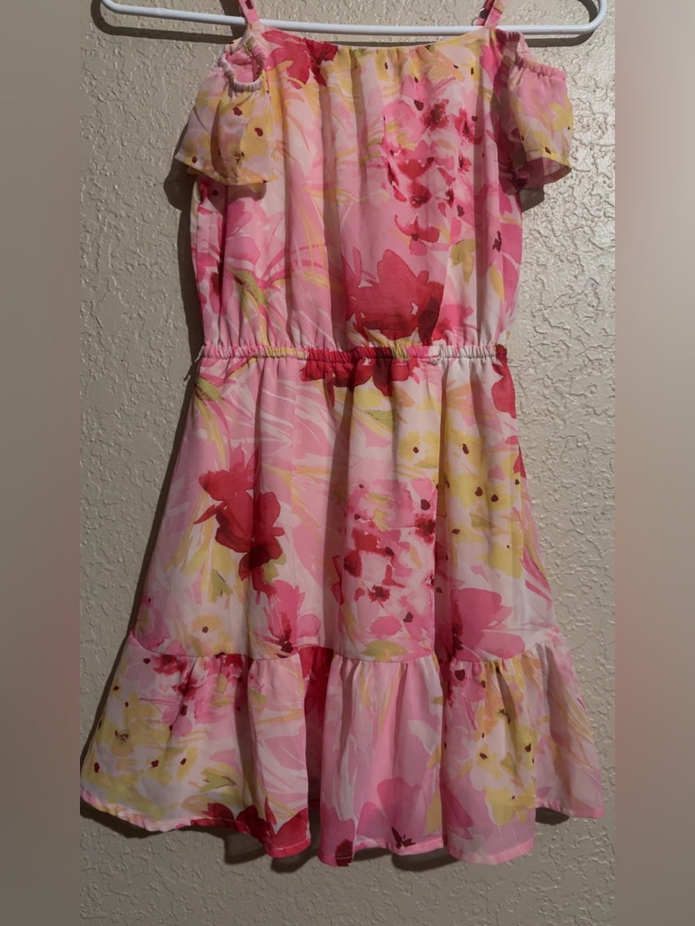 Place Girls Pink Floral Tiered Dress with Yellow Accents